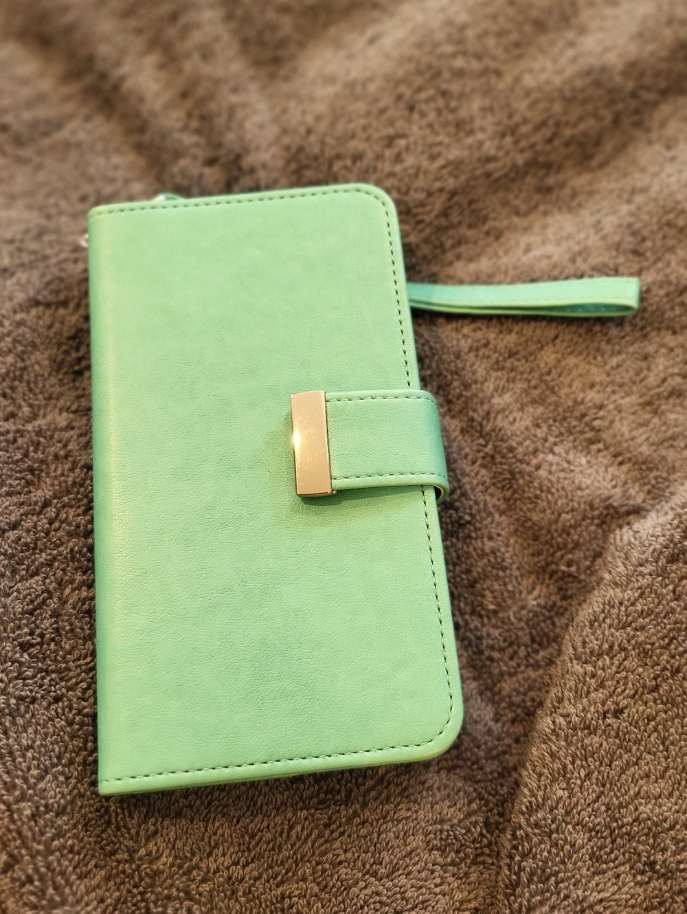 Teal Blue Gree  Phone Wallet Case with Wrist Strap